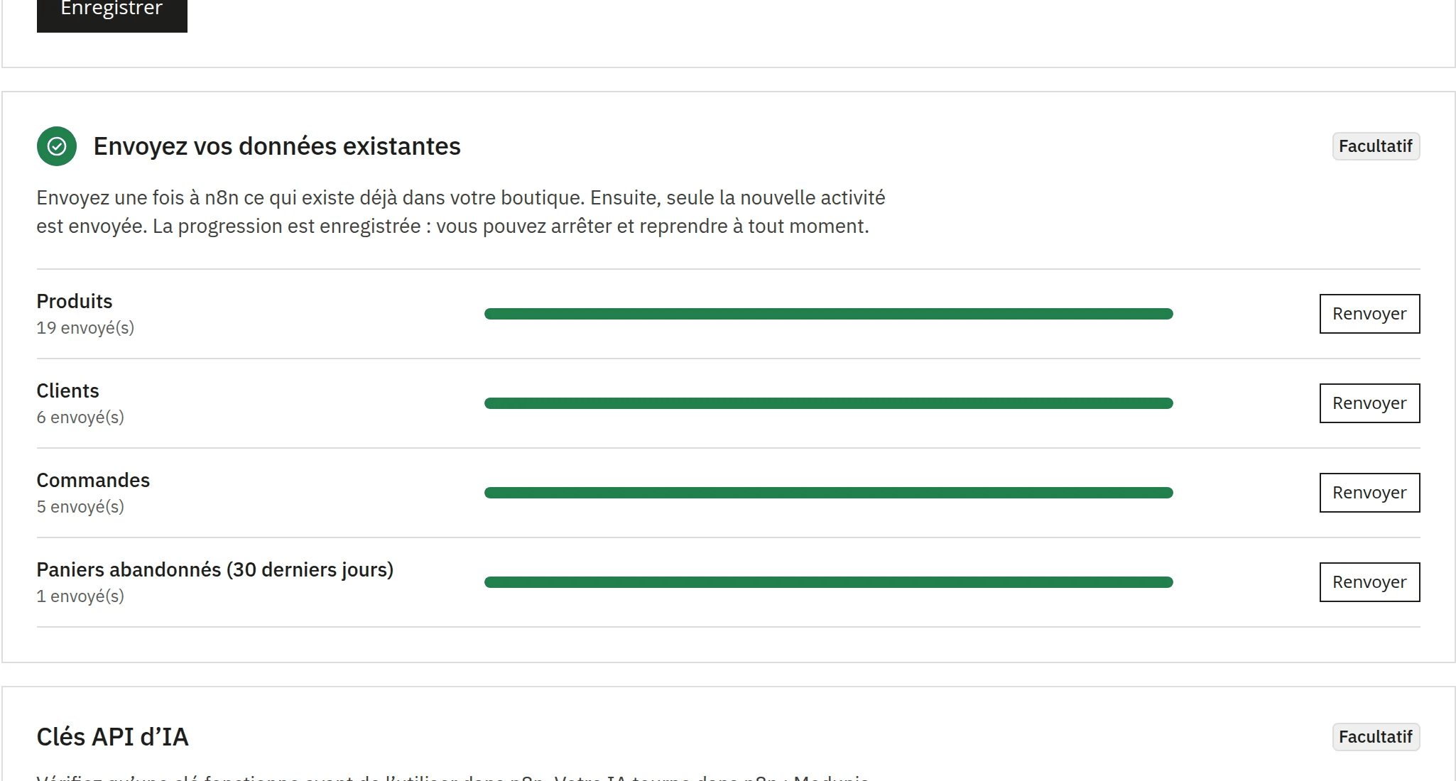 Envoyez vos données existantes une première fois, à votre rythme.